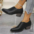 Slip-On Pointed-Toe Chunky Heel Pumps – PU Leather, Plus Size EU 35–43 | Women's Work & Formal Heels