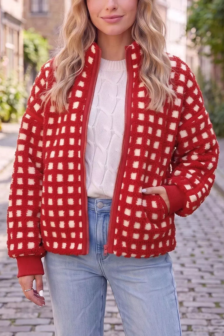 Plaid Zip-Up Long-Sleeve Outerwear