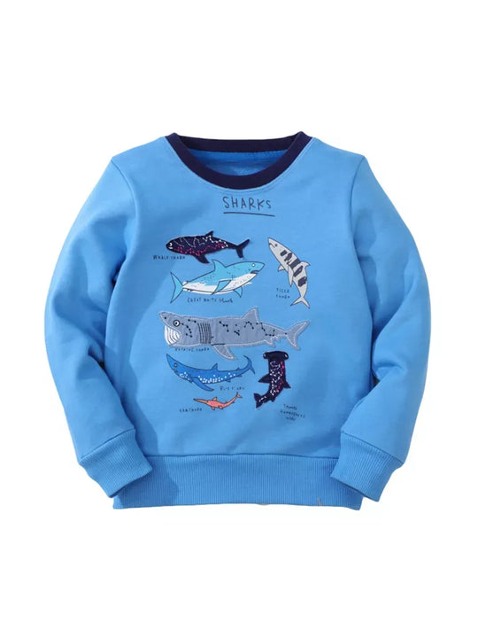 Another view: Kids' Shark-Print Cotton Sweatshirt – Sky Blue