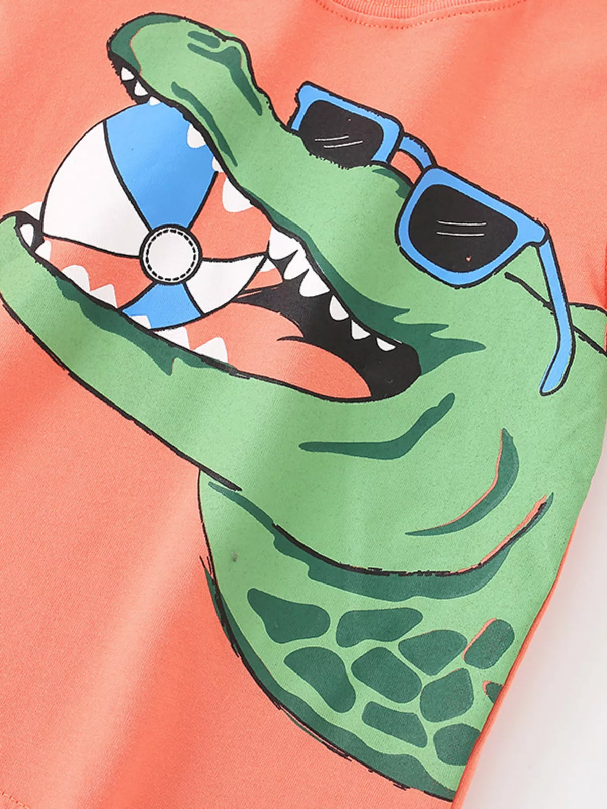 Kids’ Crocodile Graphic Cotton T-Shirt — Coral