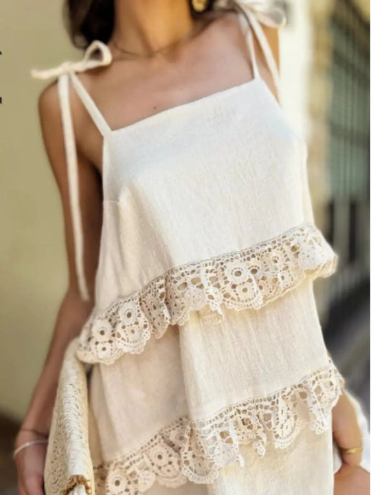 Another view: Lace Trim Spaghetti Strap Dress