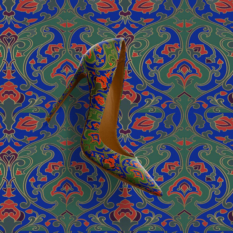 Women's Floral Pointed Toe Stiletto Heels - Vintage Pattern High Heels