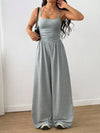 Women's strappy square-neck casual wide-leg jumpsuit