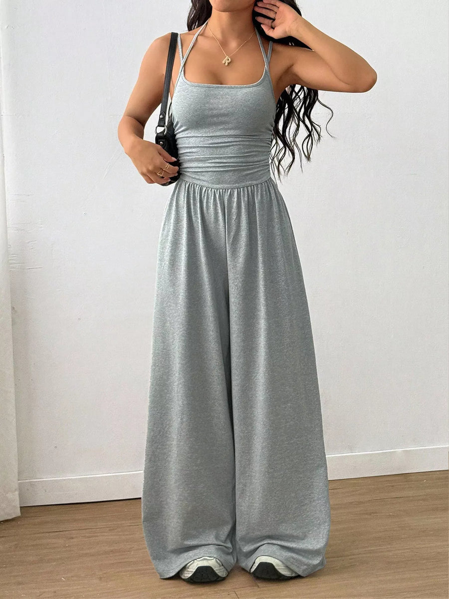 Strappy Square-Neck Casual Wide-Leg Jumpsuit