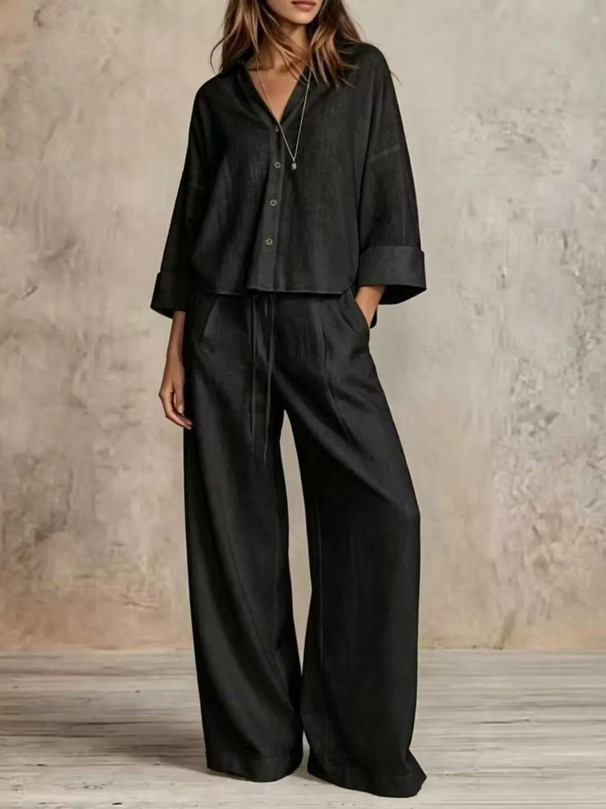 Women's Button-Down Shirt & Wide-Leg Pants Set — photo 4