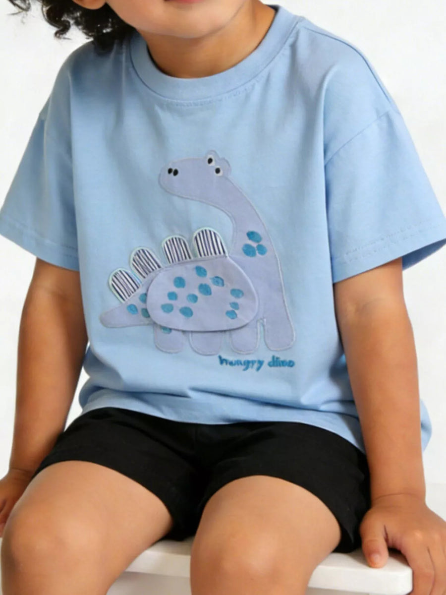 Poppy Lane Dinosaur Applique Short-Sleeve T-Shirt