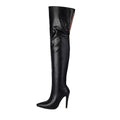 Women's Over-the-Knee Patent Leather Stiletto Boots | Pointed Toe Back-Zip | Black Yellow Brown