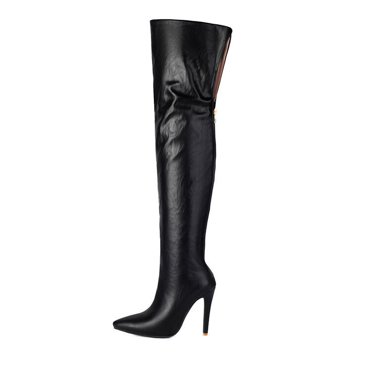 Women's Over-the-Knee Patent Leather Stiletto Boots | Pointed Toe Back-Zip | Black Yellow Brown
