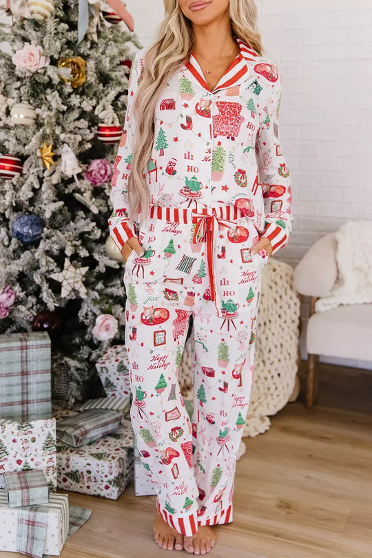 Another view: Women's Striped Holiday Button-Up Lounge Set