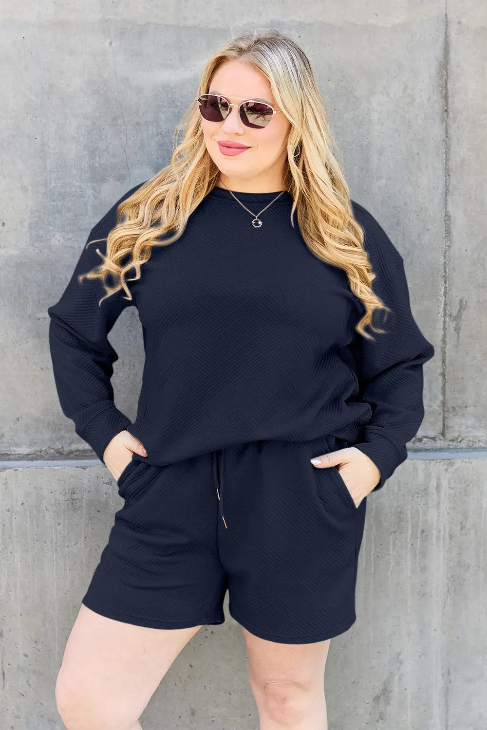 Double Take Textured Top & Drawstring Shorts Set — photo 13