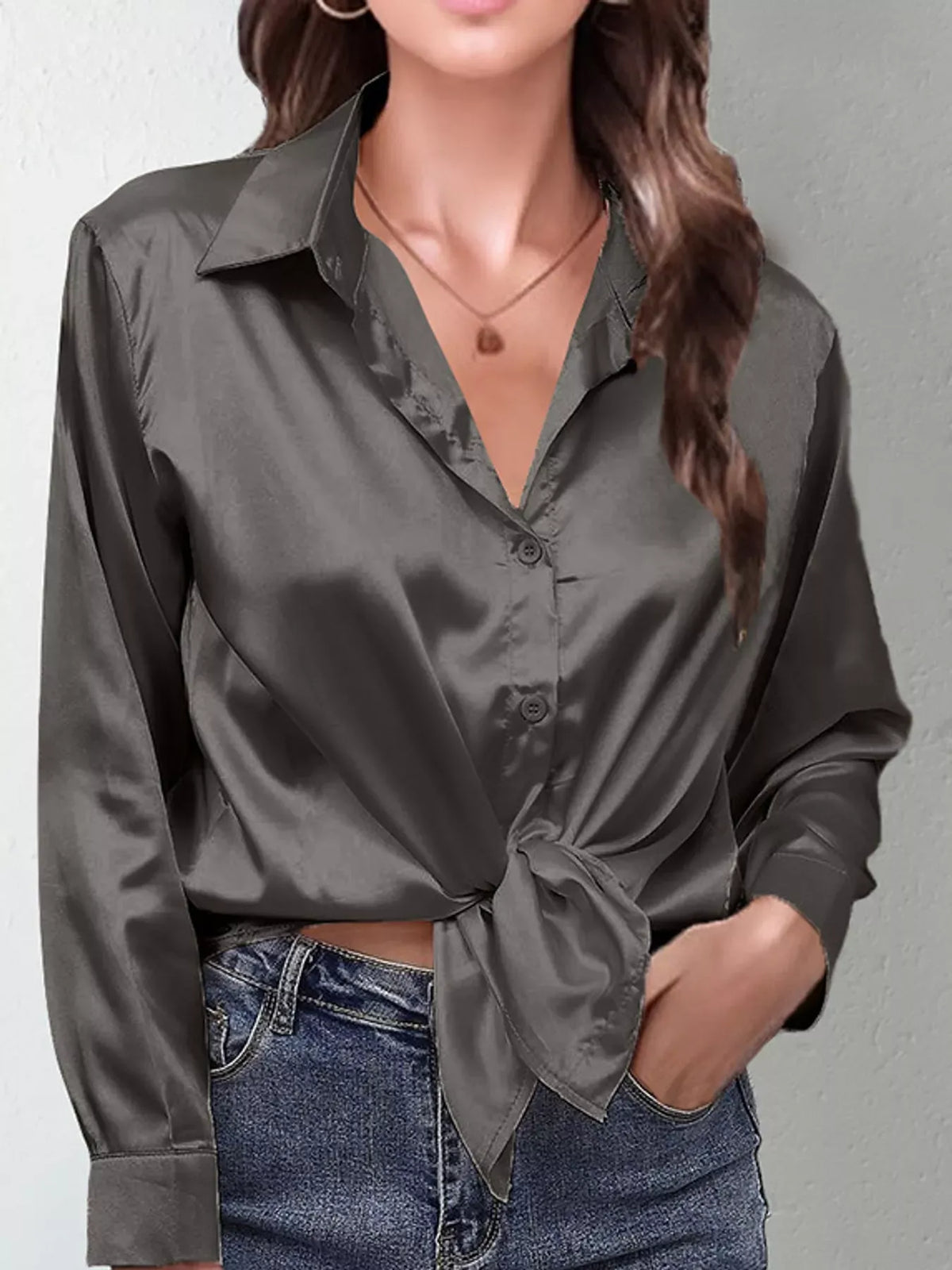 Women's Satin High-Low Button-Down Shirt — photo 46