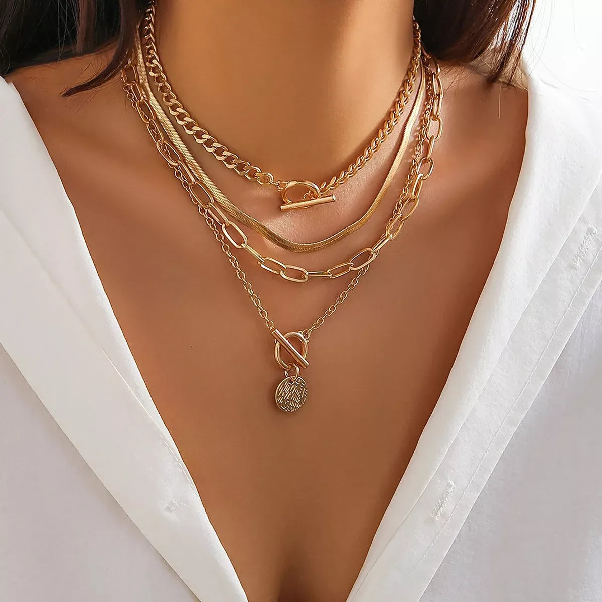 4-Piece Layered Gold-Tone Coin Necklace Set — photo 1
