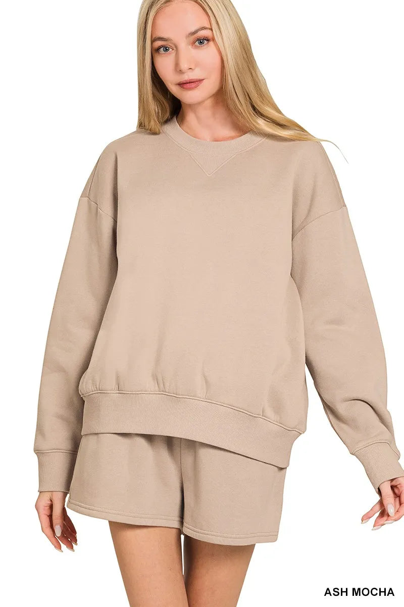 Fleece Long Sleeve Sweatshirts & Shorts Set — Ash Mocha