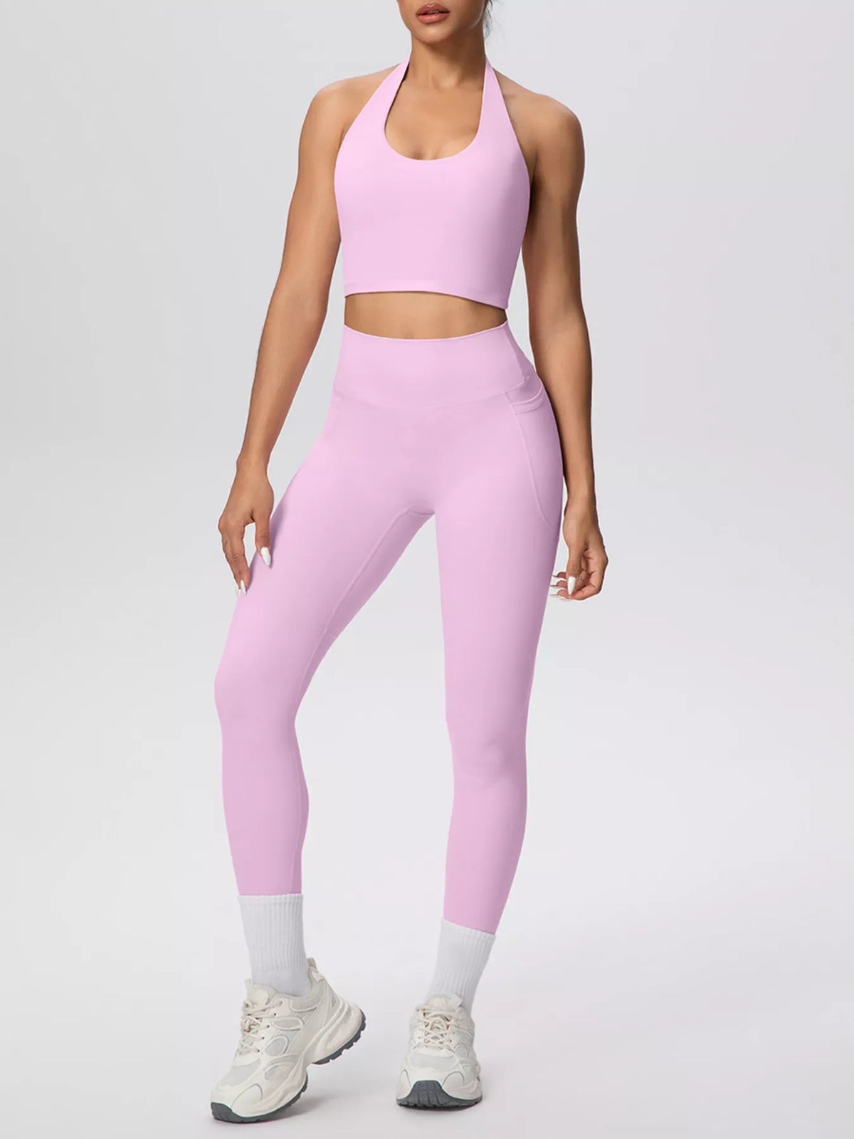 Halter Crop Top & High-Waisted Leggings Set