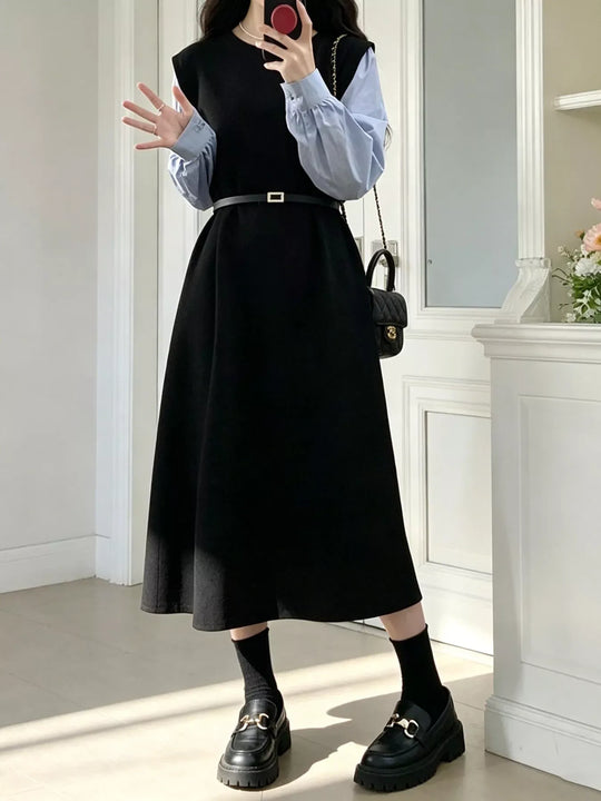 Another view: Contrast Sleeve A-Line Dress with Belt