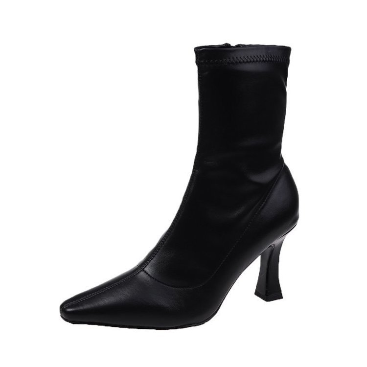 Women's Retro Mid-Calf Pointed Toe Stiletto Boots - Side Zip High Heel Boots