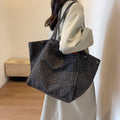 Women's High-Capacity Canvas Shoulder Bag - Stylish Bucket Tote with Multiple Pockets