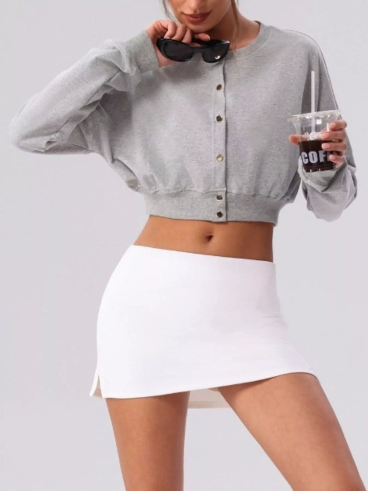 Cropped Button-Down Activewear Cardigan