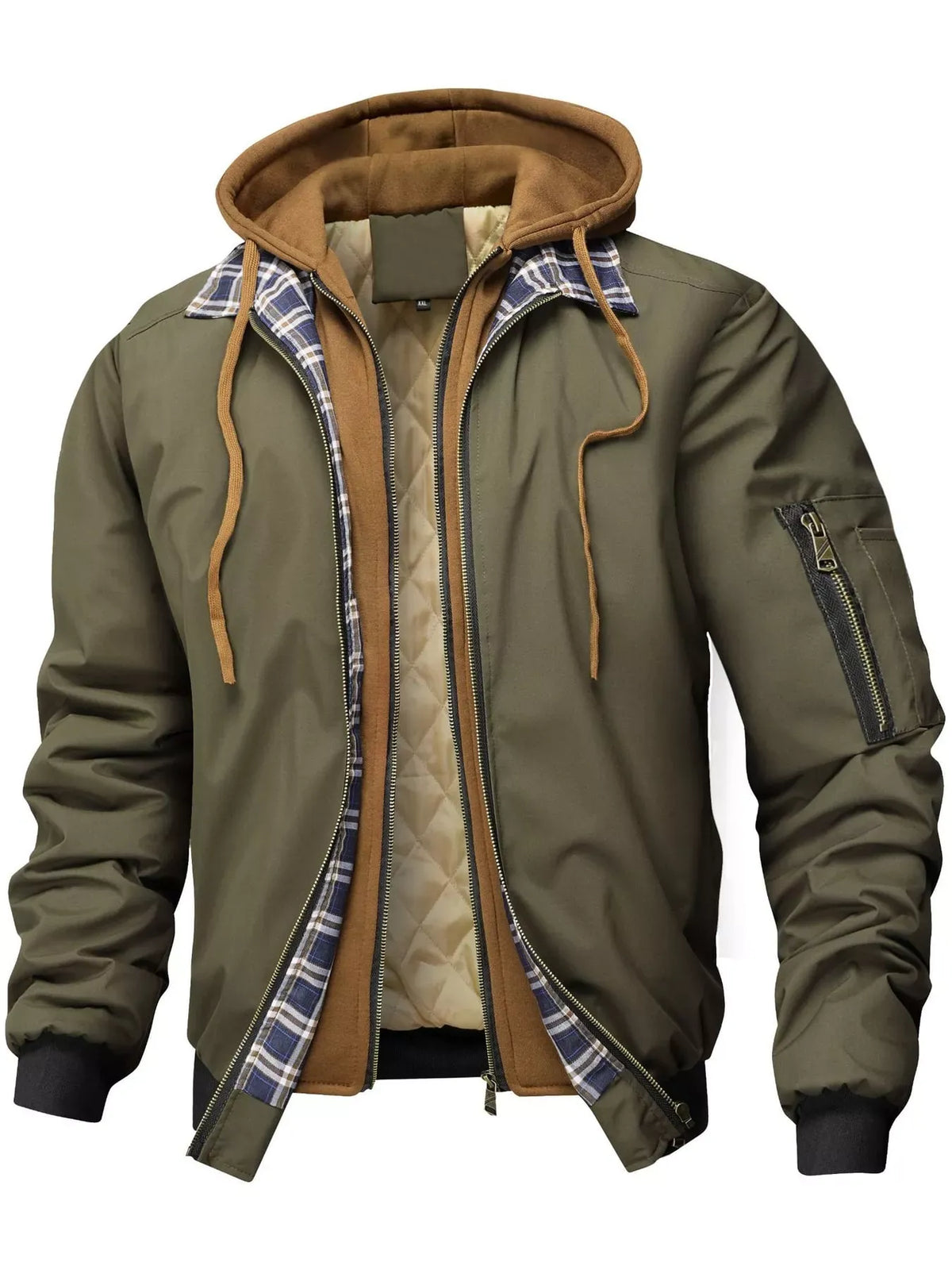 Men's Full Size Casual Quilted Lined Hooded Bomber Jacket Plus Size — photo 13