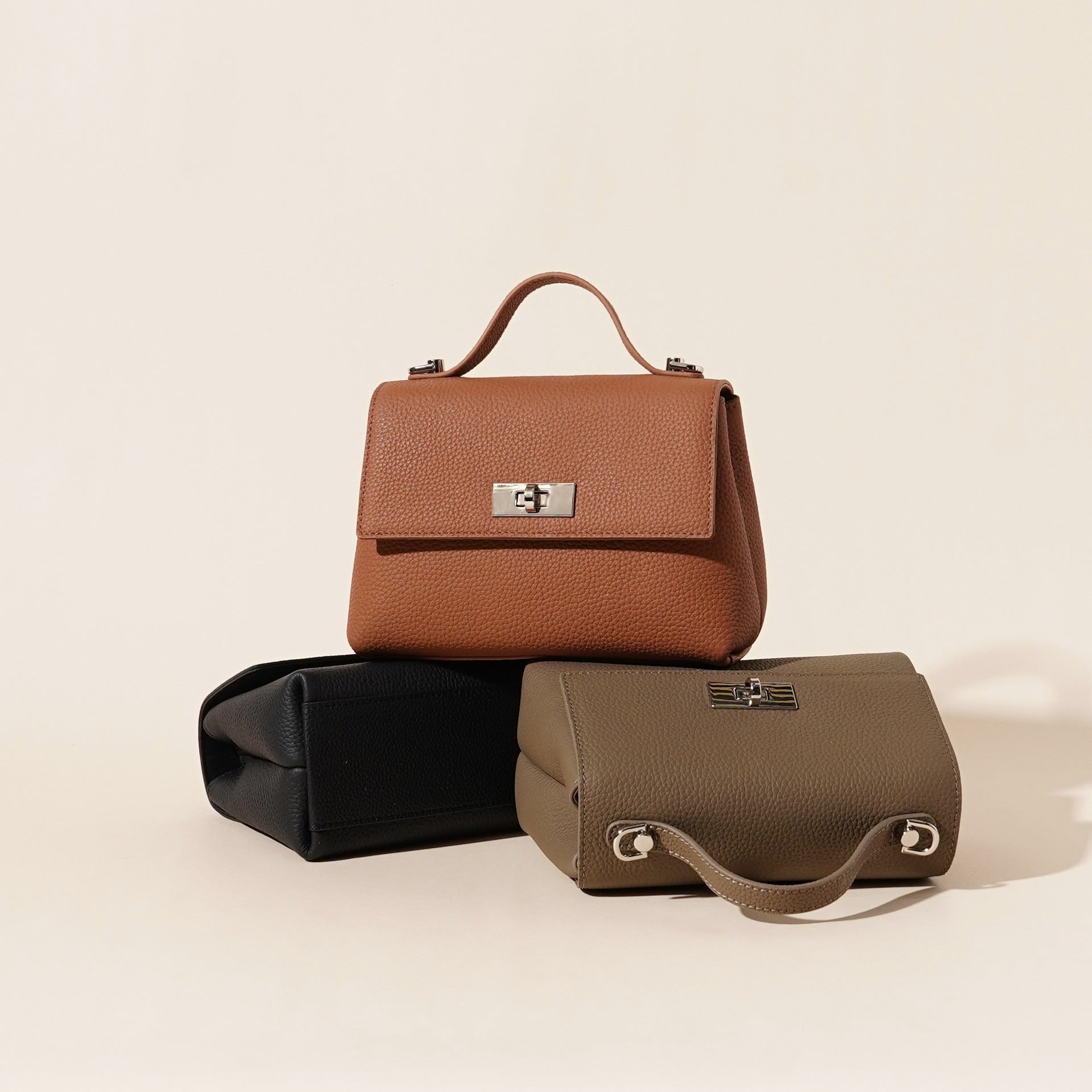 Women's Genuine Leather Crossbody Shoulder Bag | Lock Clasp | Phone & Card Pockets