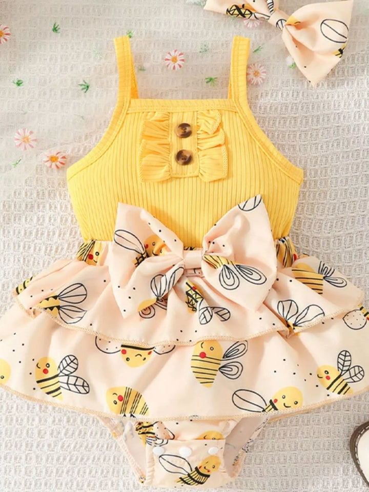 Sunny Days Bee Print Ruffle-Trim One-Piece Bodysuit Dress — product view 1