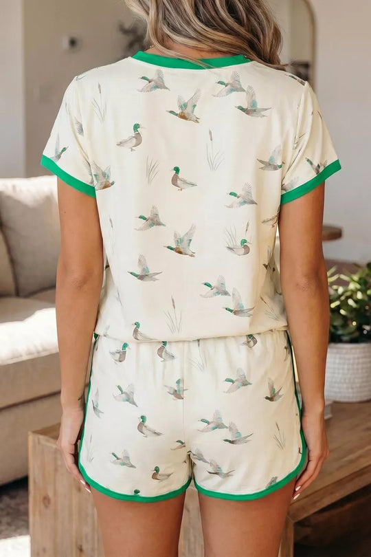 Another view: Mallard Printed Colorblock Trim Short Set