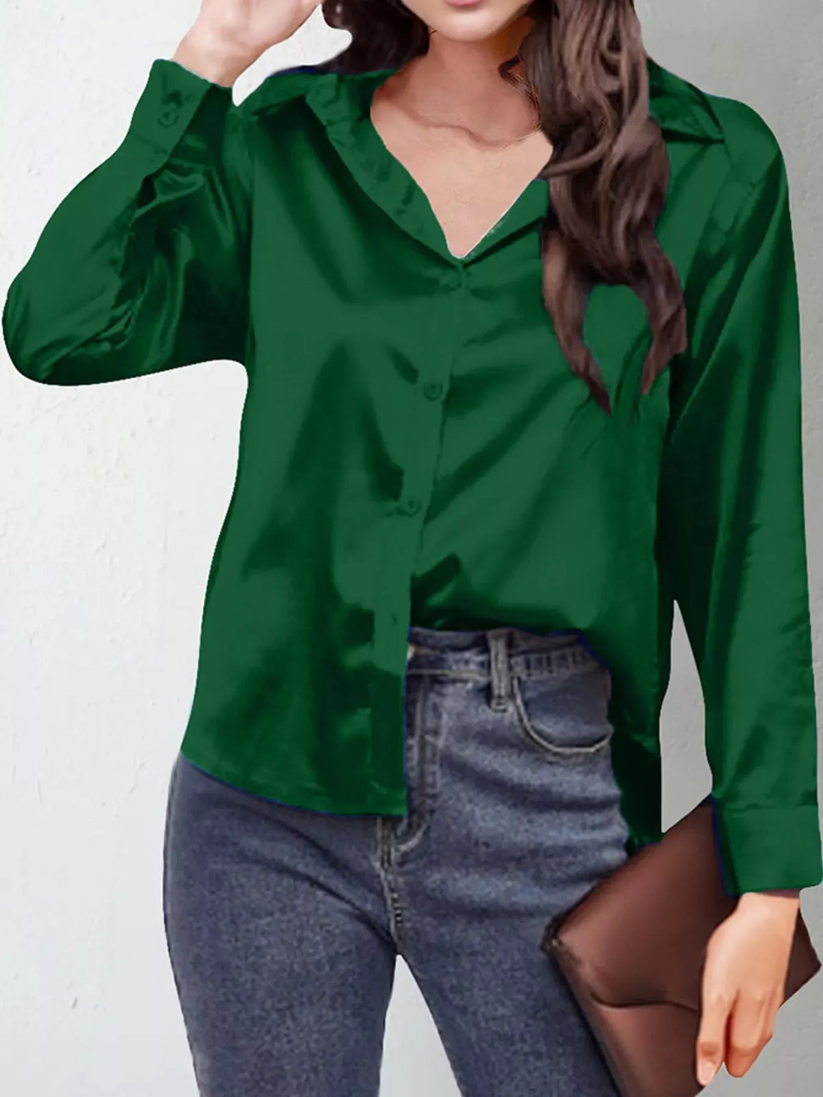 Women's Satin High-Low Button-Down Shirt — photo 36