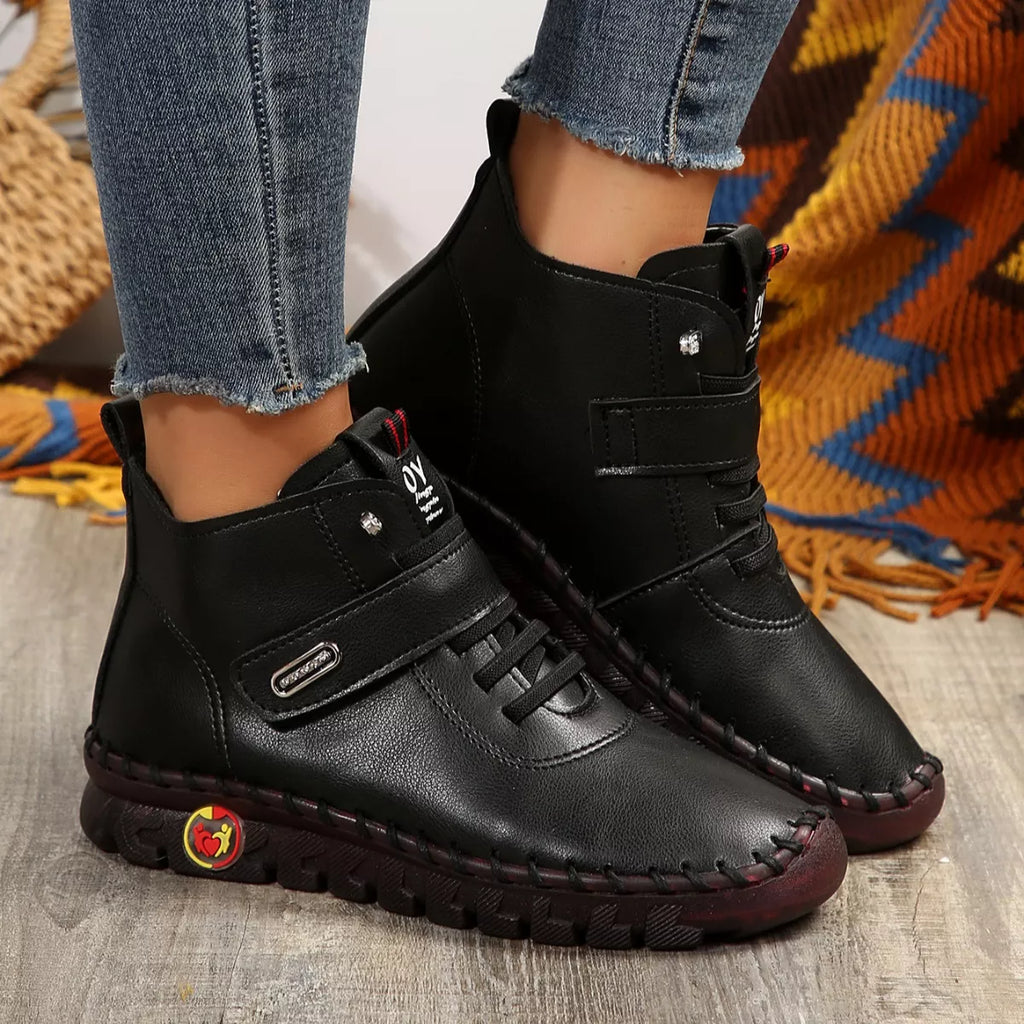 Women's Lace Up Platform Ankle Boots – Flat Platform PU Leather Booties