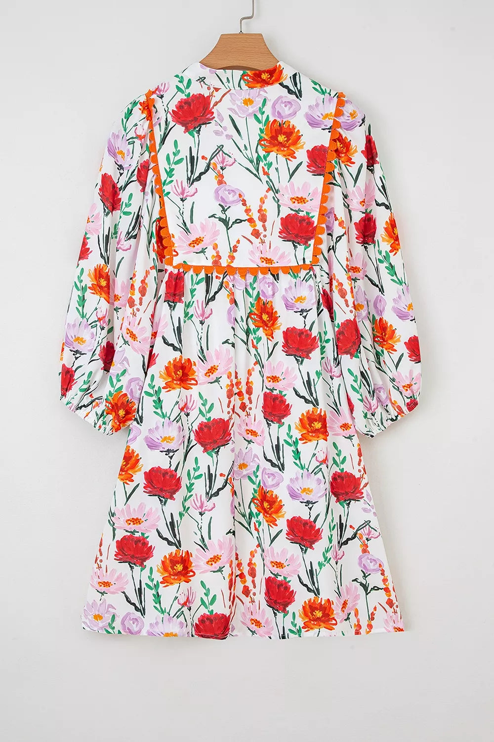 Floral Ricrac-Trim Puff-Sleeve Mini Dress