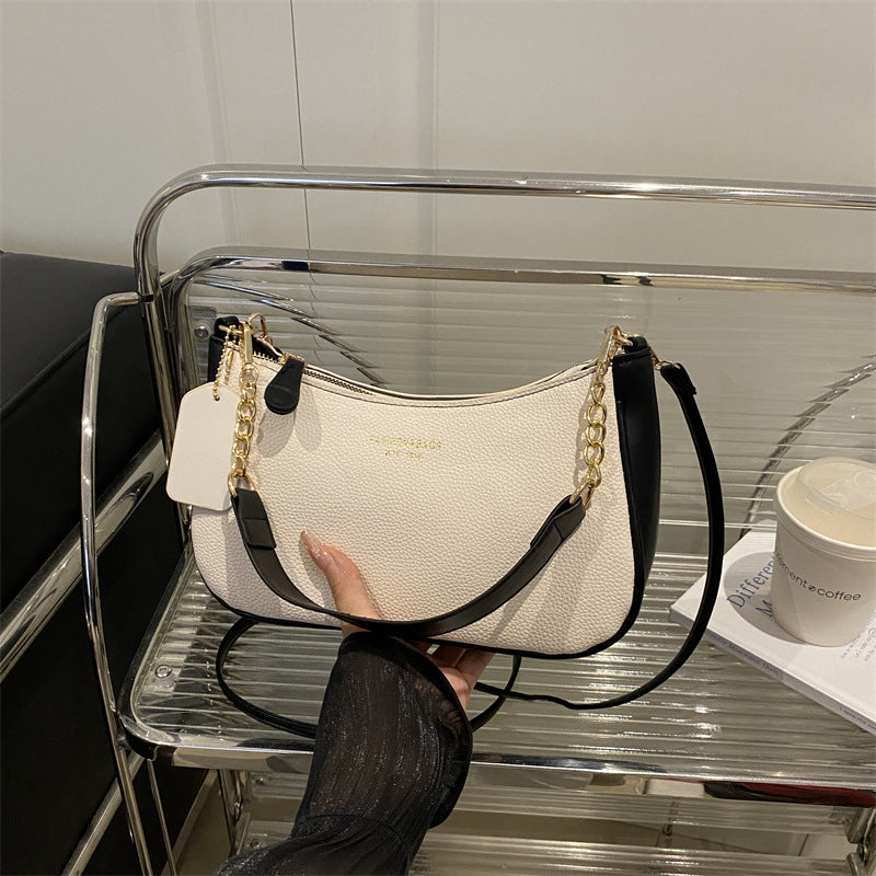 Solid Color Shoulder Bag with Zipper