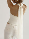 White ruched strapless top and chiffon scarf set