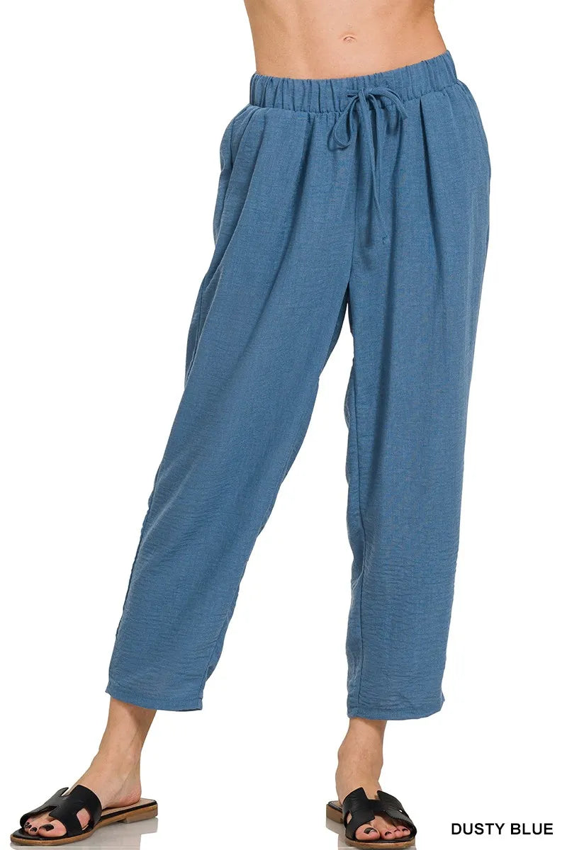 Woven Crepe Elastic Band Waist Pants