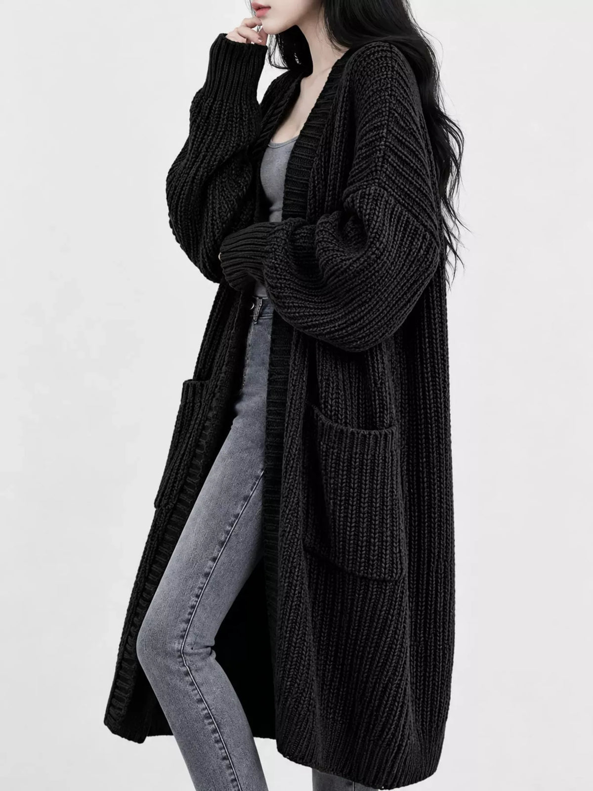 Oversized Openwork Longline Cardigan with Pockets — photo 21