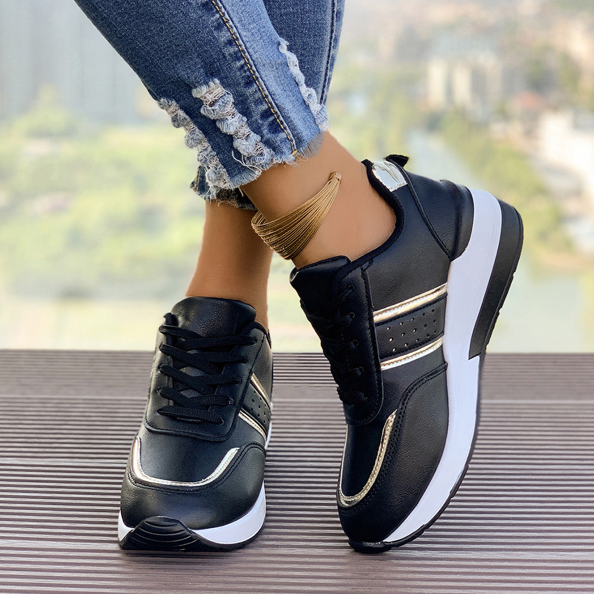 Women's Chunky Platform Sneakers | Color-Block Casual Fashion Shoes
