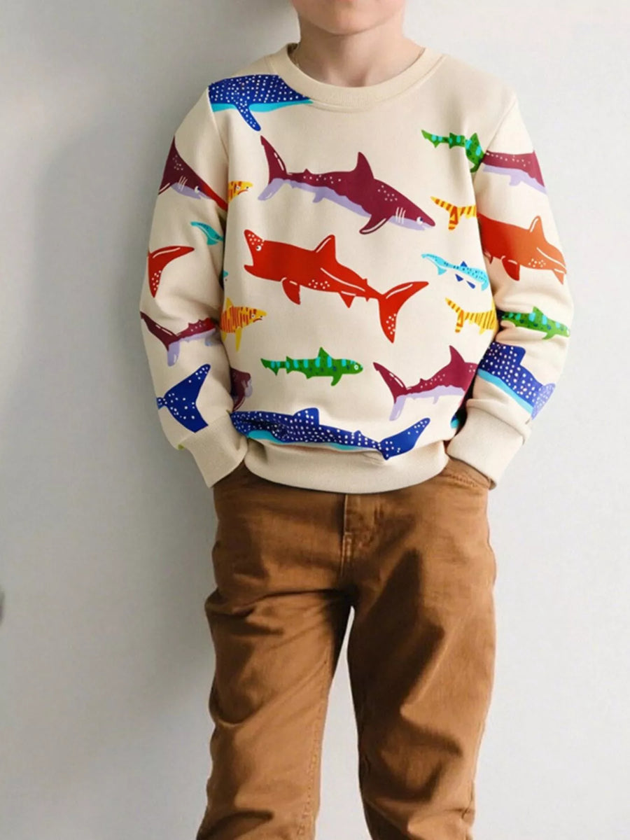 Kids’ Colorful Shark Cotton Sweatshirt — Cream