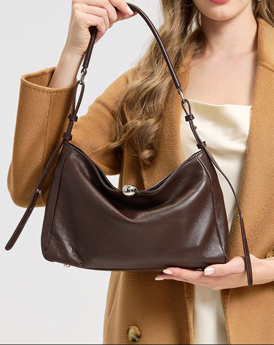 Luxury Genuine Leather Women's Pillow Bag – Full-Grain Cowhide Crossbody Handbag