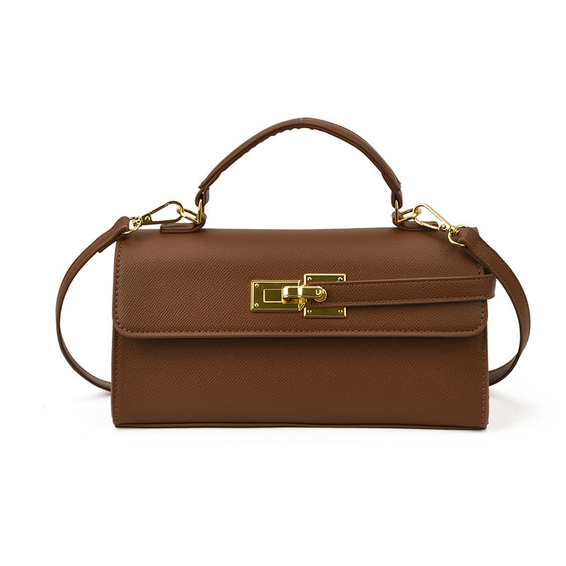 Chic Square Handbag with Lock Closure - Premium PU Leather Crossbody Bag for Women