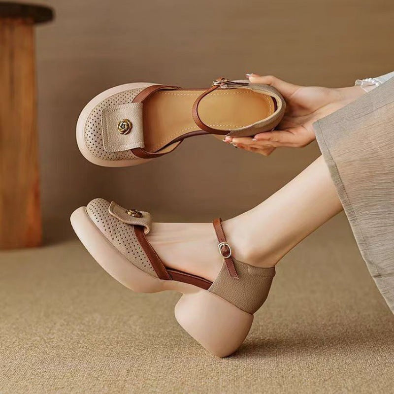 Women's Waterproof High-Heel Sandals - Closed-Toe Buckle Strap Heels