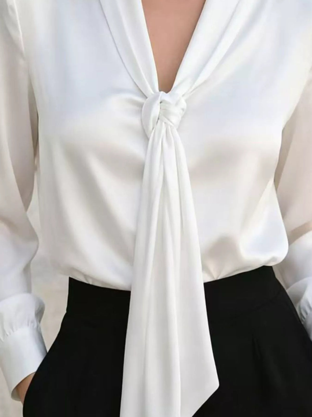 Front-Tie Satin Blouse