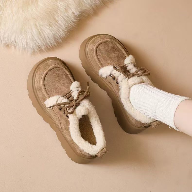Women's Fleece-Lined Chunky Sole Shoes - Korean Style Comfort Flats