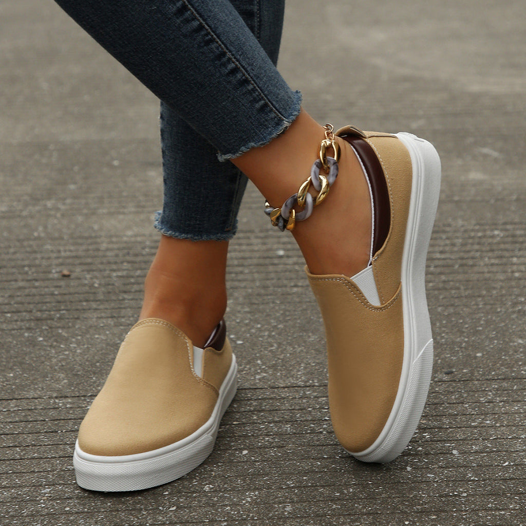 Women's Slip-On Flat Loafers | Color-Block Round Toe Casual Shoes