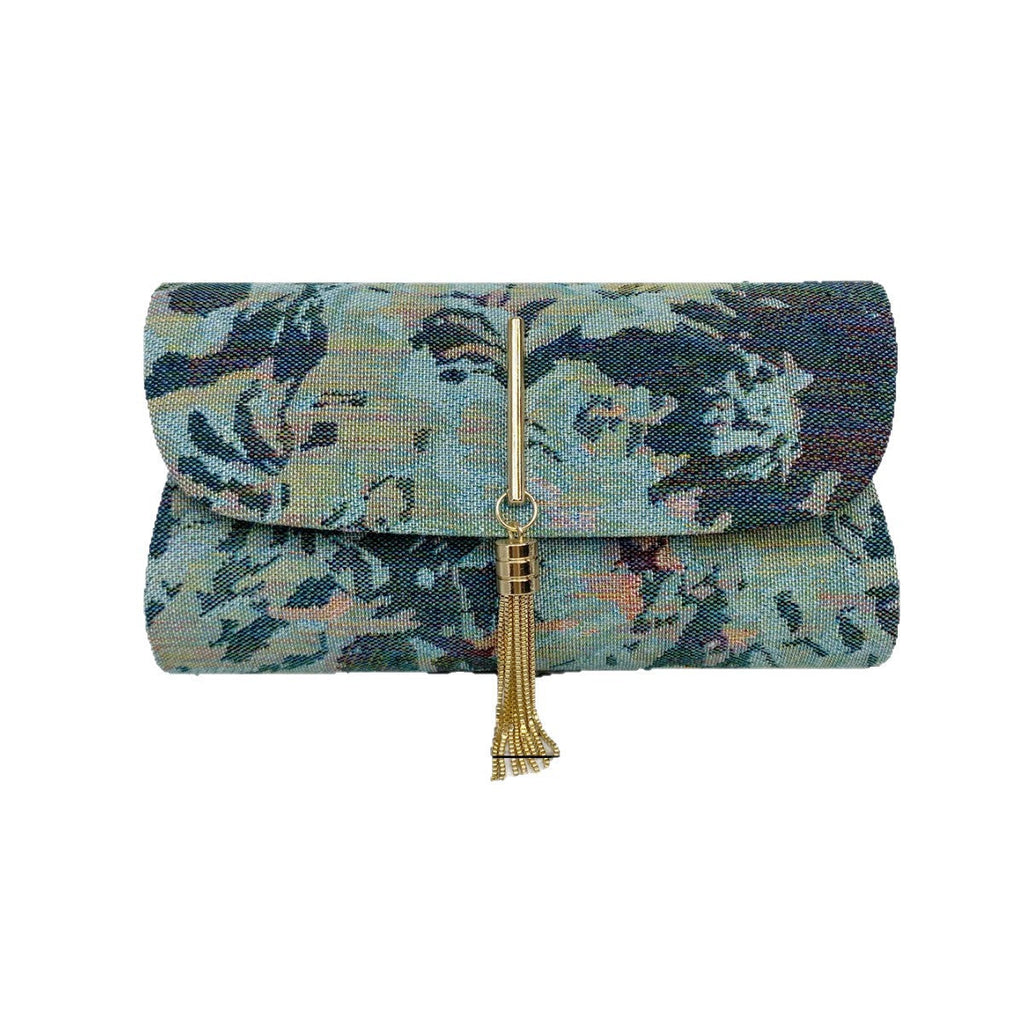 Embroidered Floral Evening Clutch Bag - Rhinestone Chain Shoulder Bag for Women