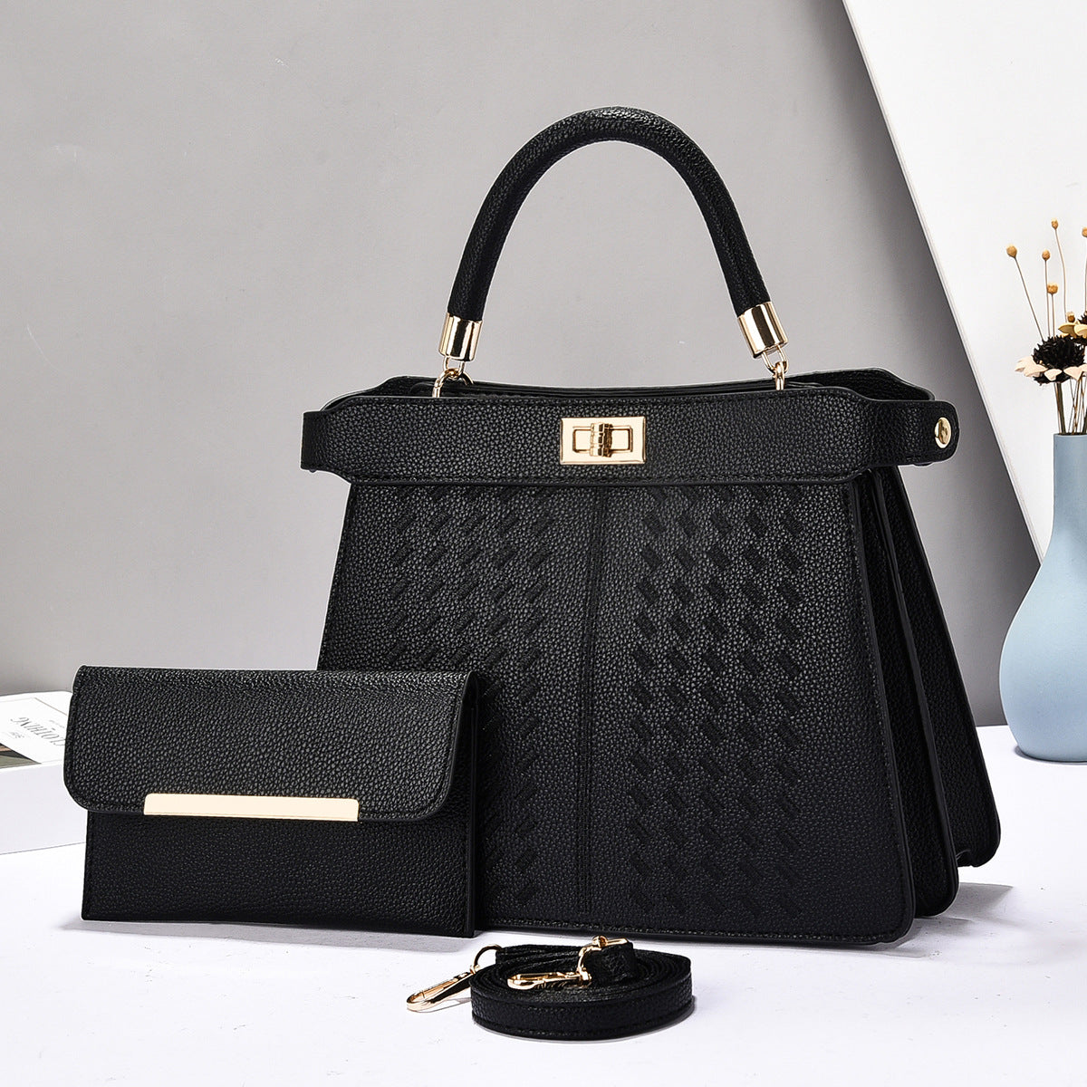 Premium 2-in-1 PU Leather Bucket Bag Set - Crossbody & Handbag with Multiple Compartments