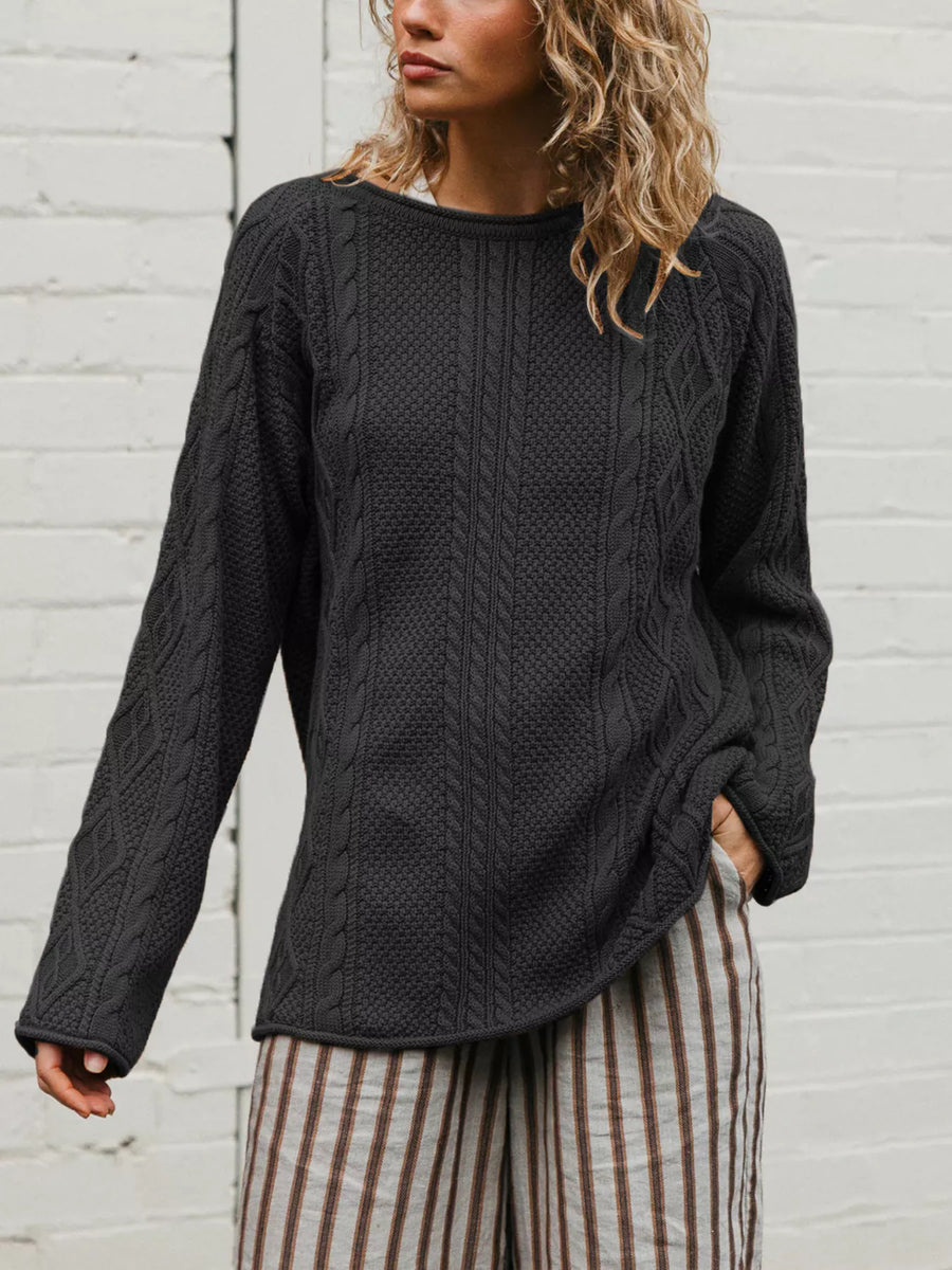 Crew Neck Cable-Knit Sweater