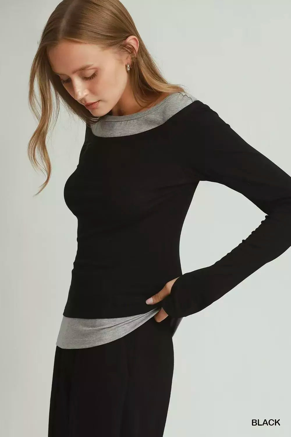 Umgee Layered Long-Sleeve Top with Thumbholes — photo 2