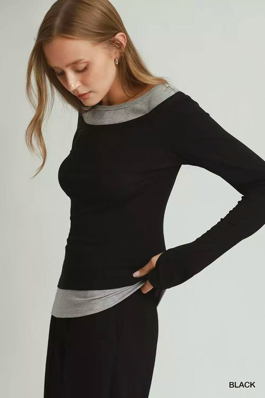 Another view: Umgee Layered Long-Sleeve Top with Thumbholes