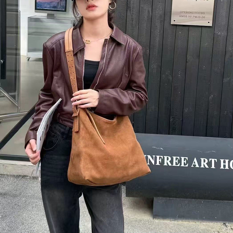 Women's Suede Crossbody Shoulder Bag | High-Capacity Commuter Bag with Zipper Pocket