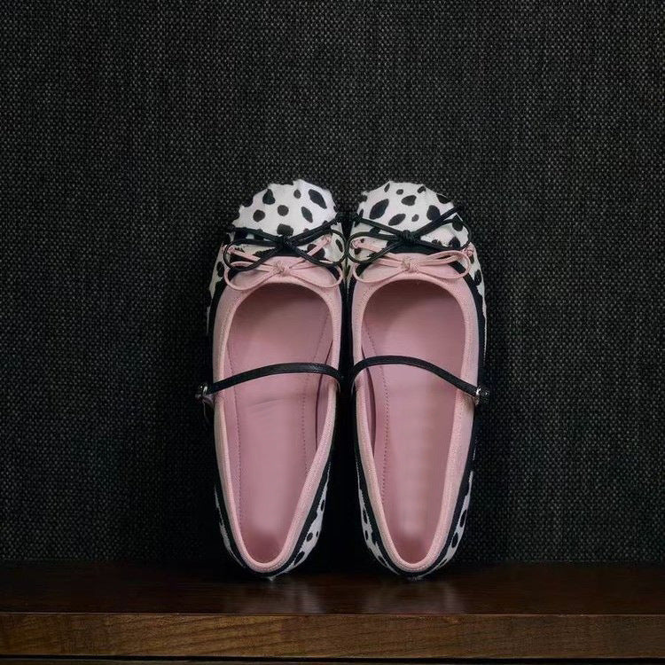 Women's Bow-Tie Slingback Flat Shoes - Round Toe Polka Dot Summer Flats
