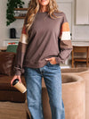 Coffee brown color-block drop-shoulder sweatshirt