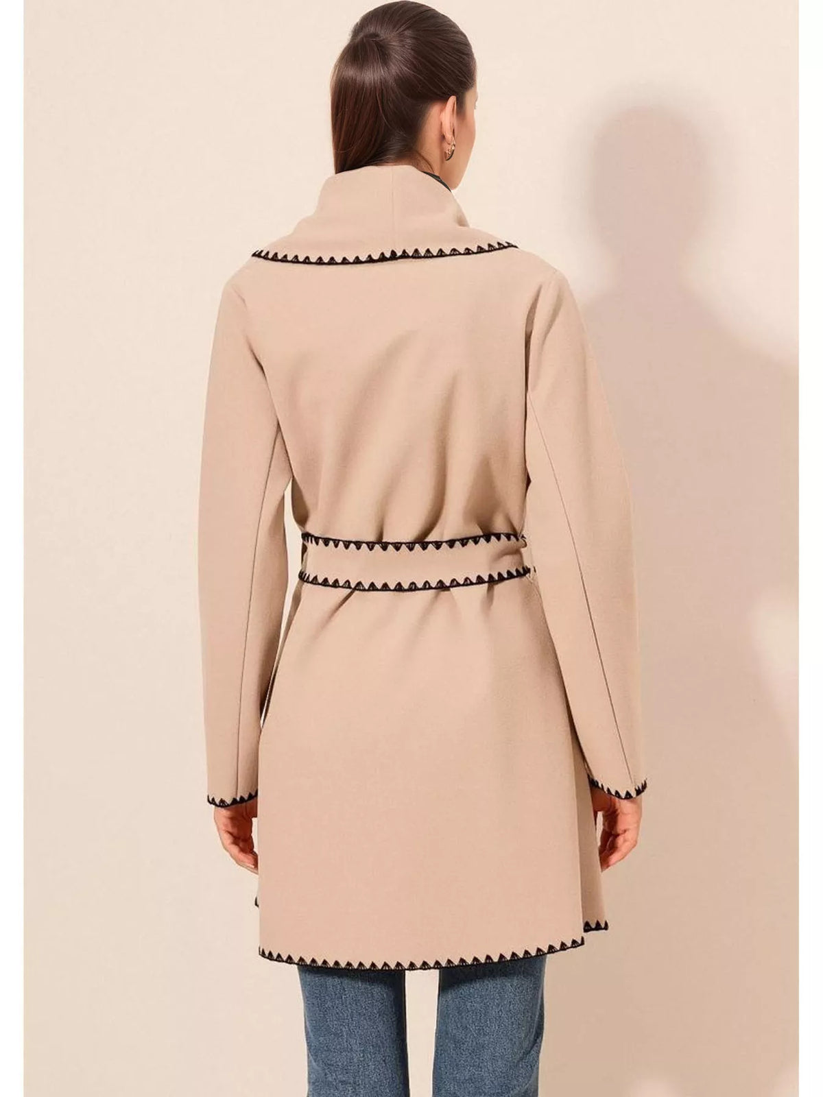 Dust Storm Contrast-Trim Wrap Coat